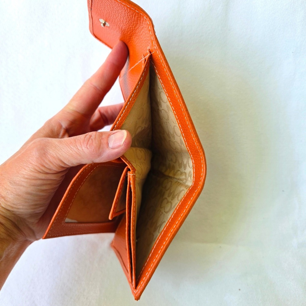 Coach Wallet Orange Excellent Vintage Signature Trifold Jacquard Leather - Picture 6 of 11